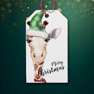 Funny Giraffe Santa Hat Christmas Gift Tags