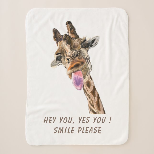 Funny Giraffe Sherpa Blanket Smile - Custom Text (Front)