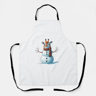 Funny Giraffe Snowman Scarf Christmas Womens Mens Apron