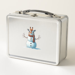 Funny Giraffe Snowman Scarf Christmas Womens Mens  Metal Lunch Box