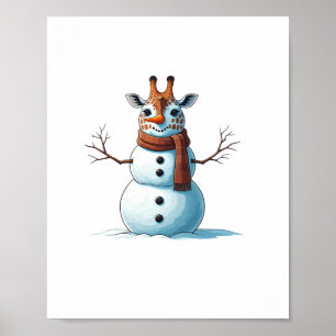 Funny Giraffe Snowman Scarf Christmas Womens Mens Poster