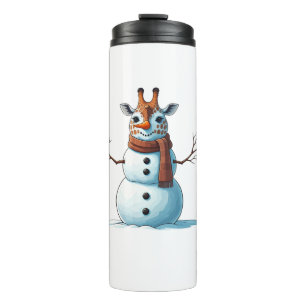 Funny Giraffe Snowman Scarf Christmas Womens Mens Thermal Tumbler