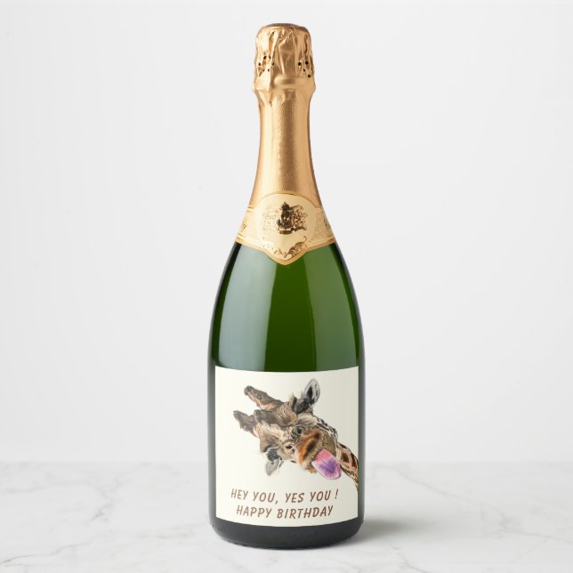 Funny Giraffe Sparkling Wine Label - Custom Text (Front)
