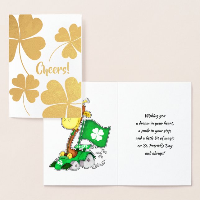 Funny Giraffe St.Patrick's Day Real Foil Cards (Display)