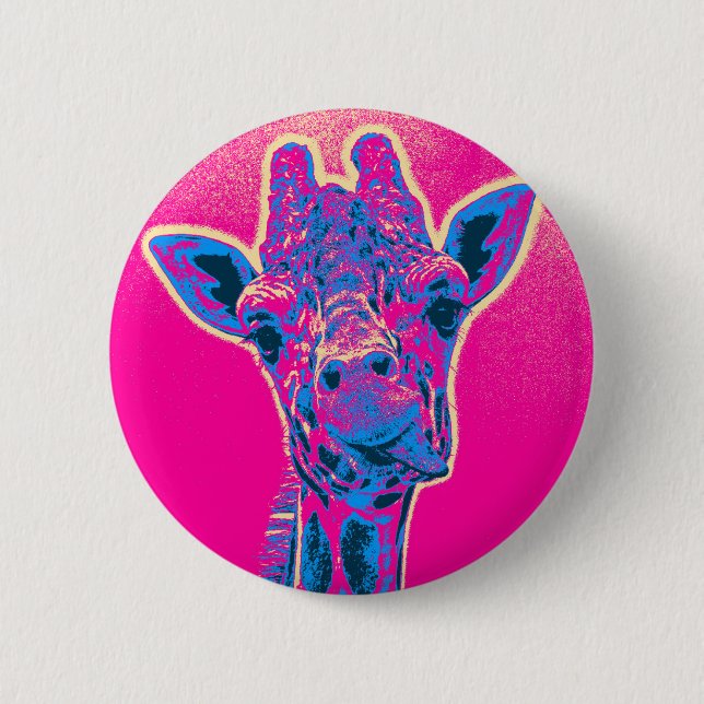 Funny Giraffe Sticking out his Tongue 6 Cm Round Badge (Front)