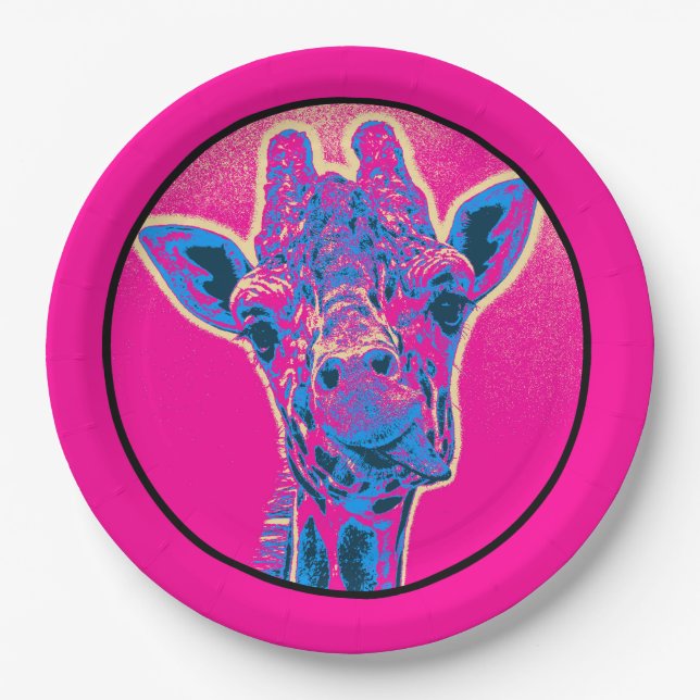 Funny Giraffe Sticking out his Tongue Paper Plate (Front)
