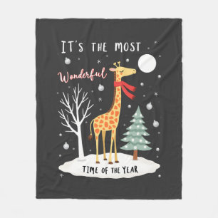 Funny Giraffe The Most Wonderful Time Christmas T- Fleece Blanket