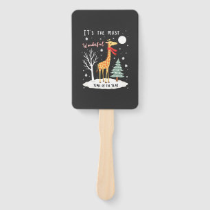 Funny Giraffe The Most Wonderful Time Christmas T- Hand Fan
