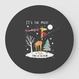 Funny Giraffe The Most Wonderful Time Christmas T- Large Clock