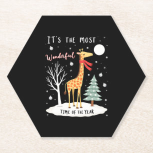 Funny Giraffe The Most Wonderful Time Christmas T- Paper Coaster