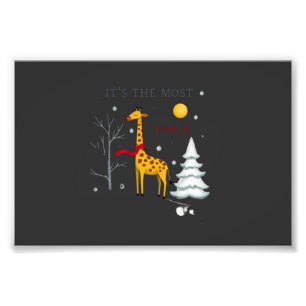 Funny Giraffe The Most Wonderful Time Christmas T- Photo Print
