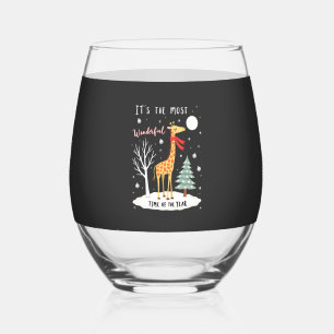 Funny Giraffe The Most Wonderful Time Christmas T- Stemless Wine Glass