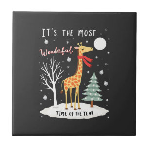Funny Giraffe The Most Wonderful Time Christmas T- Tile