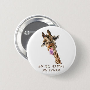 Funny Giraffe Tongue Out and Playful Wink Cartoon  6 Cm Round Badge