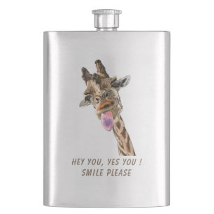 Funny Giraffe Tongue Out and Playful Wink Cartoon  Hip Flask