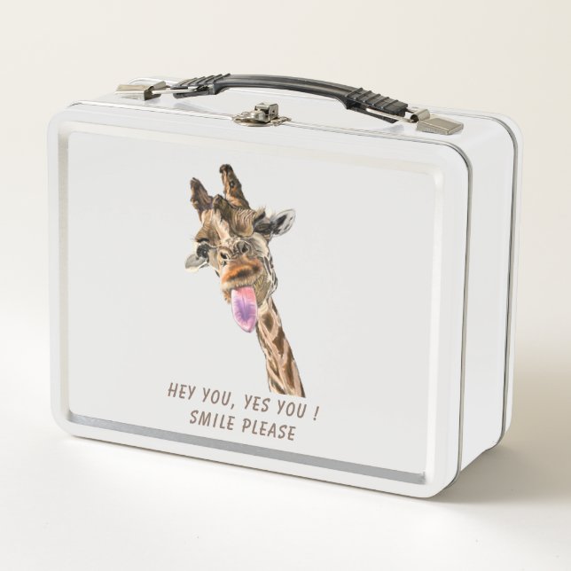 Funny Giraffe Tongue Out and Playful Wink Cartoon  Metal Lunch Box (Front)