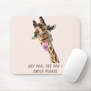 Funny Giraffe Tongue Out and Playful Wink Cartoon  Mouse Pad