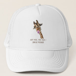 Funny Giraffe Tongue Out and Playful Wink Cartoon  Trucker Hat