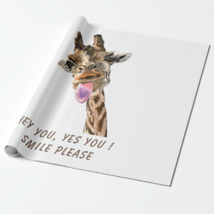 Funny Giraffe Tongue Out and Playful Wink Cartoon  Wrapping Paper