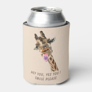 Funny Giraffe Tongue Out and Playful Wink - Fun Can Cooler