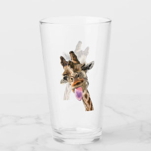 Funny Giraffe Tongue Out and Playful Wink - Fun Glass