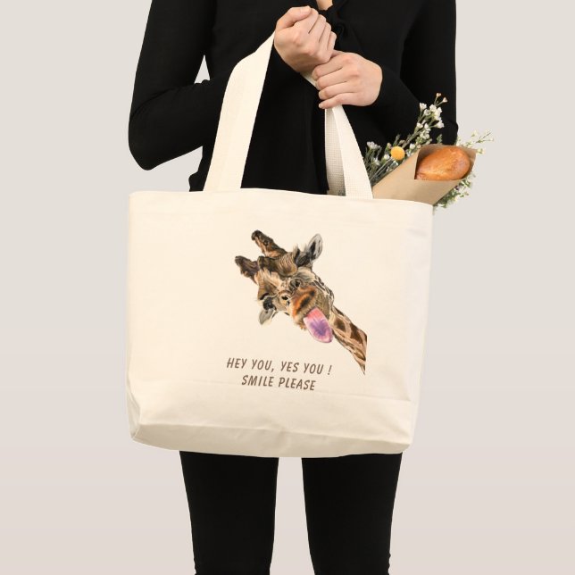 Funny Giraffe Tongue Out and Playful Wink - Fun Large Tote Bag (Front (Product))