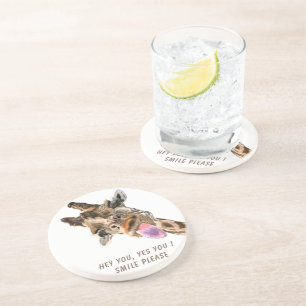 Funny Giraffe Tongue Out and Playful Wink - Smile  Coaster