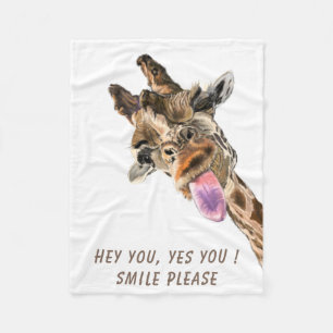 Funny Giraffe Tongue Out and Playful Wink - Smile Fleece Blanket