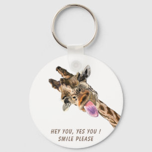 Funny Giraffe Tongue Out and Playful Wink - Smile  Key Ring