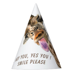 Funny Giraffe Tongue Out and Playful Wink - Smile Party Hat