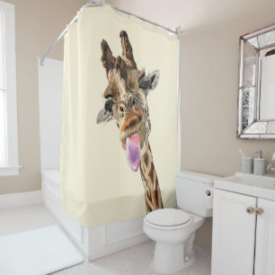Funny Giraffe Tongue Out and Playful Wink - Smile Shower Curtain