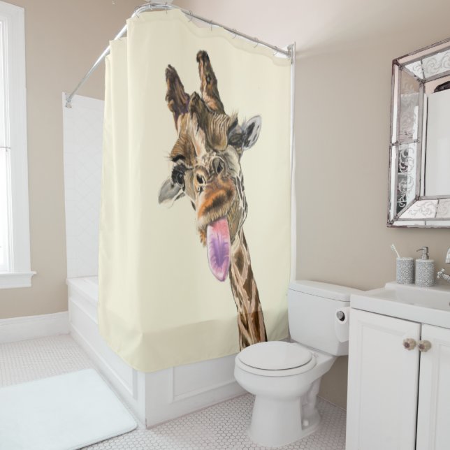 Funny Giraffe Tongue Out and Playful Wink - Smile Shower Curtain (In Situ)