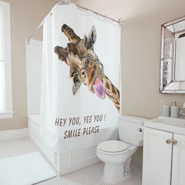 Funny Giraffe Tongue Out and Playful Wink - Smile  Shower Curtain (In Situ)