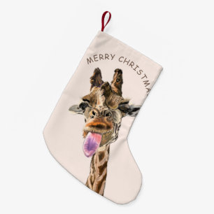 Funny Giraffe Tongue Out and Playful Wink - Smile  Small Christmas Stocking
