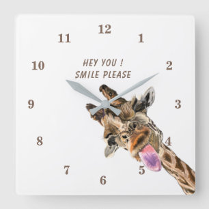 Funny Giraffe Tongue Out and Playful Wink - Smile  Square Wall Clock