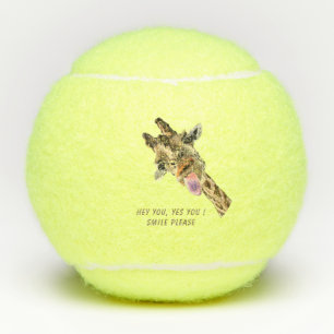 Funny Giraffe Tongue Out and Playful Wink - Smile Tennis Balls