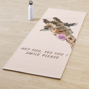 Funny Giraffe Tongue Out and Playful Wink - Smile Yoga Mat