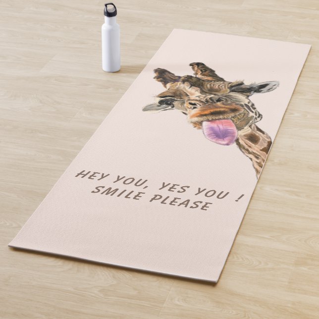 Funny Giraffe Tongue Out and Playful Wink - Smile  Yoga Mat (In Situ)