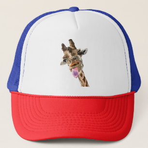 Funny Giraffe Tongue Out and Playful Wink Trucker Hat