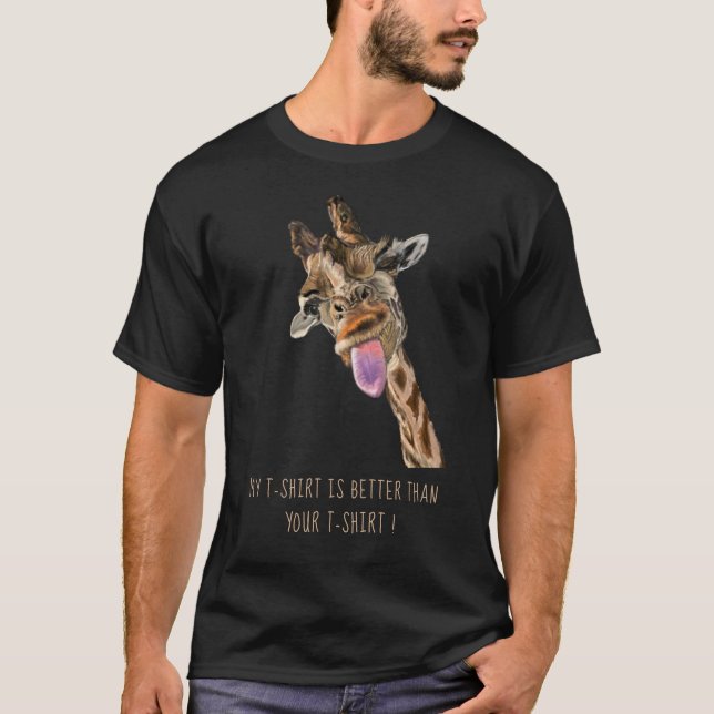 Funny Giraffe Tongue Out Playful T-Shirt with Text (Front)