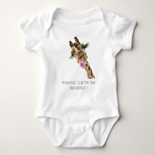 Funny Giraffe Tongue Out Playful Wink - Add Text Baby Bodysuit