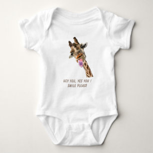 Funny Giraffe Tongue Out Playful Wink - Add Text Baby Bodysuit
