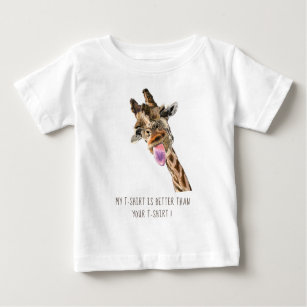 Funny Giraffe Tongue Out Playful Wink - Add Text Baby T-Shirt