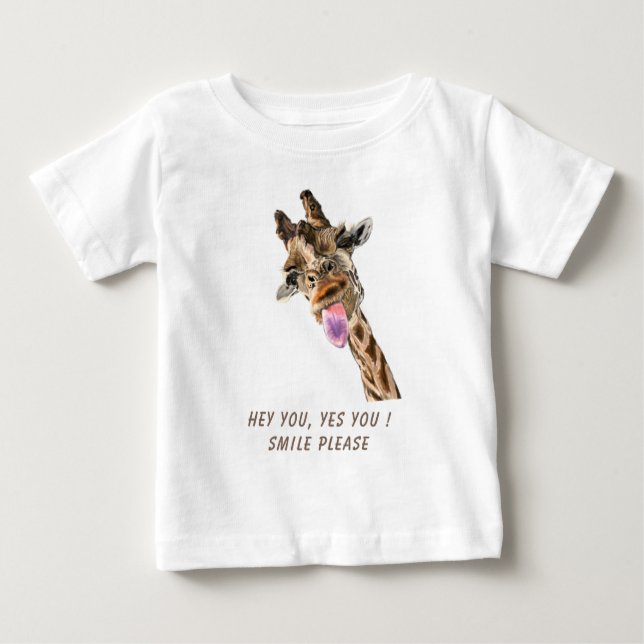 Funny Giraffe Tongue Out Playful Wink - Add Text  Baby T-Shirt (Front)