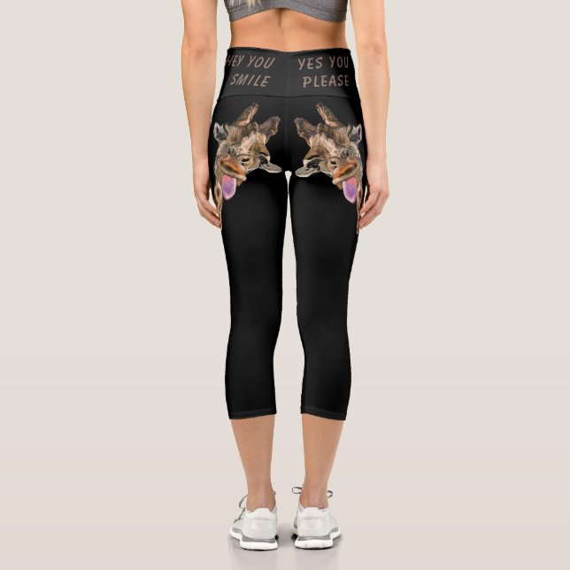 Funny Giraffe Tongue Out Playful Wink - Add Text  Capri Leggings (Back)