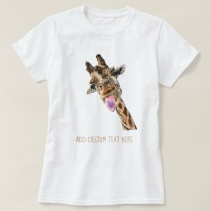 Funny Giraffe Tongue Out Playful Wink - Add Text T-Shirt