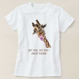 Funny Giraffe Tongue Out Playful Wink - Add Text T-Shirt