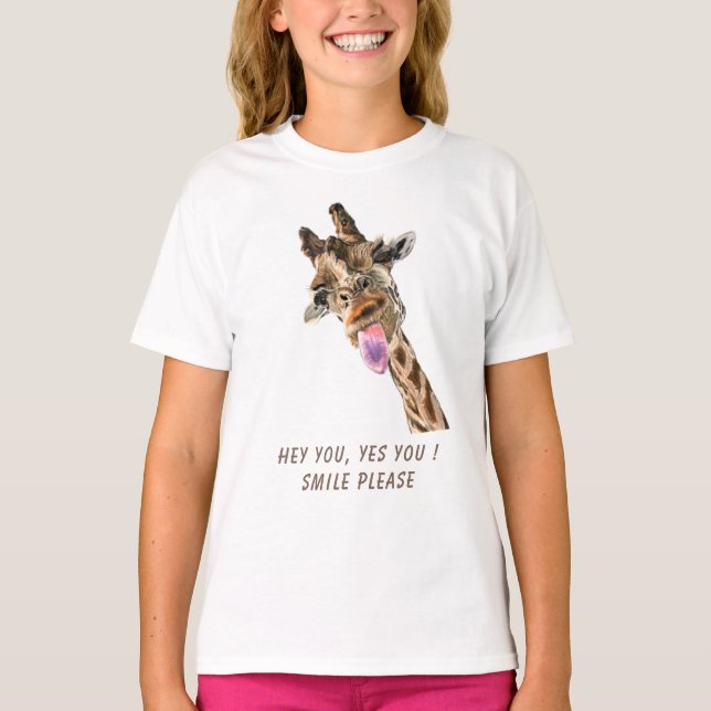 Funny Giraffe Tongue Out T-Shirt - Custom Text (Front)