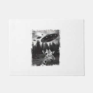 Funny Giraffe UFO Zoo Animal Weird Meme Graphic   Doormat