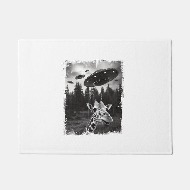 Funny Giraffe UFO Zoo Animal Weird Meme Graphic   Doormat (Front)